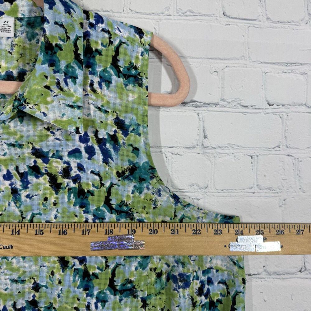 Kim Rogers Women’s Size 2X Sleeveless Button Front Blouse Green Blue Abstract Pr - Picture 8 of 10